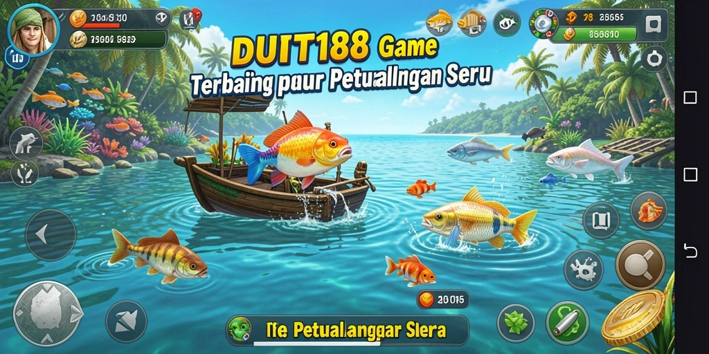 Screenshot gameplay DUIT188 menampilkan momen seru saat menangkap ikan.
