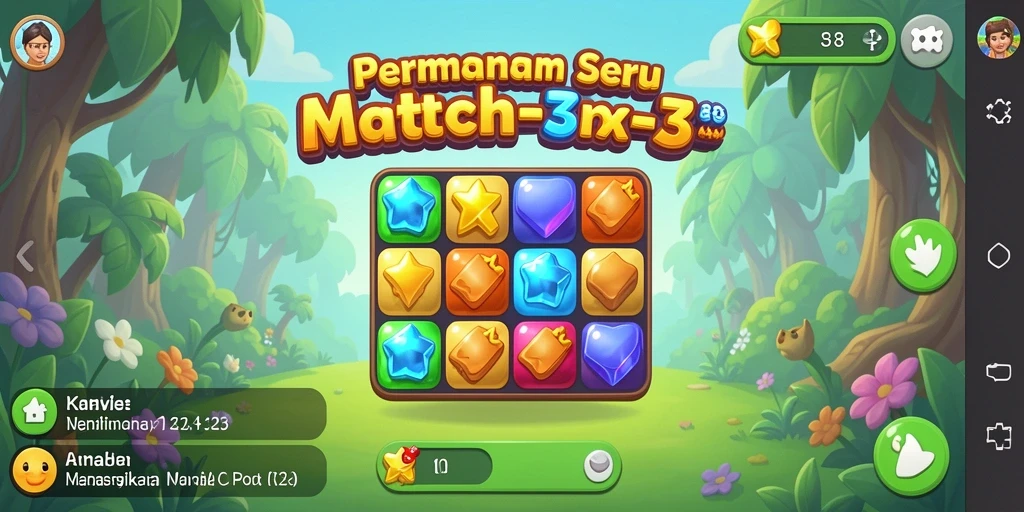Tampilan gameplay seru di RP8 dengan banyak biji permata warna-warni.